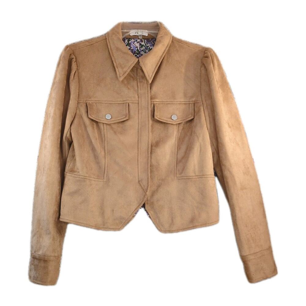 Fate Women’s Small Faux Suede Jacket Tan Zip Front Cropped Western Victorian